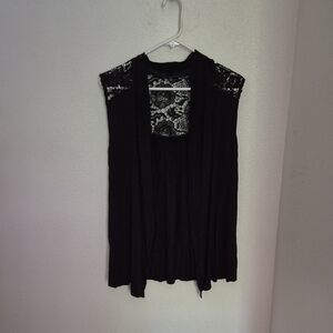 Cable & Gauge Black Lace-Back Open Front Tunic
